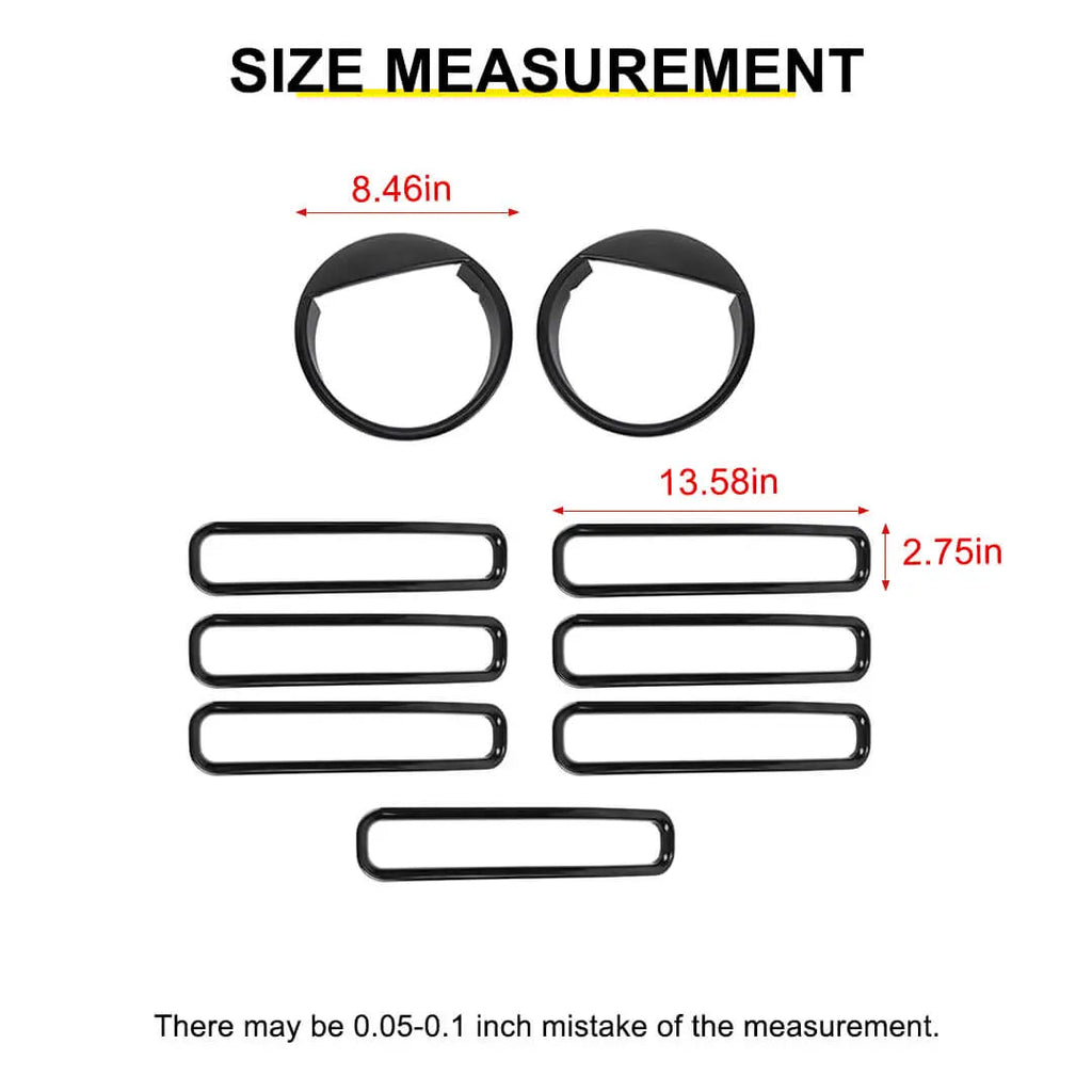 For 1997-2006 Jeep Wrangler TJ Exterior Front Headlight Bezels Grille Insert Trim Cover Kit (9 pcs)