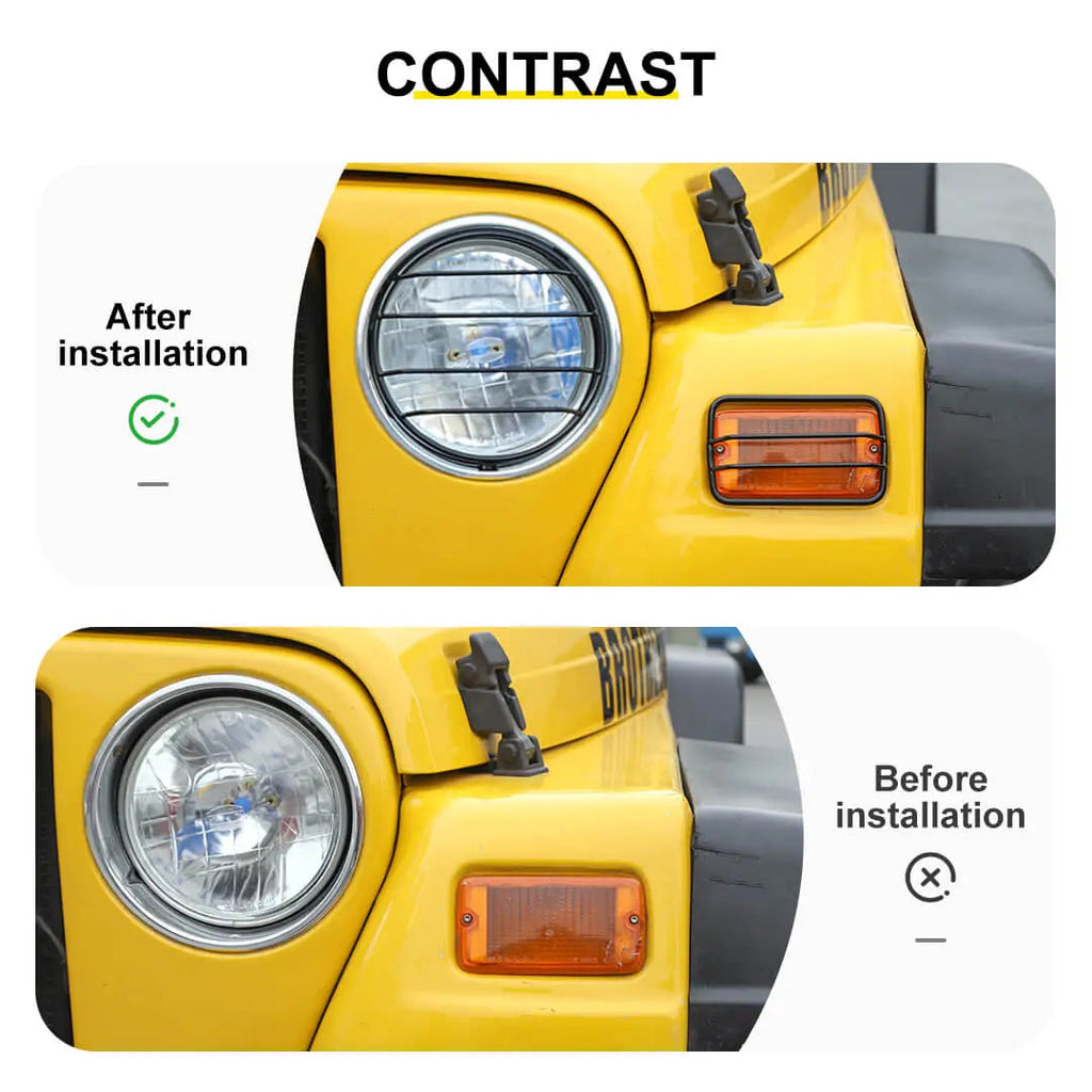 For 1997-2006 Jeep Wrangler TJ Exterior Side Turn Signal Light Headlight Guard Trim Cover Kit (6 pcs)