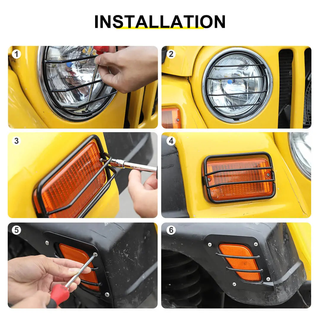 For 1997-2006 Jeep Wrangler TJ Exterior Side Turn Signal Light Headlight Guard Trim Cover Kit (6 pcs)