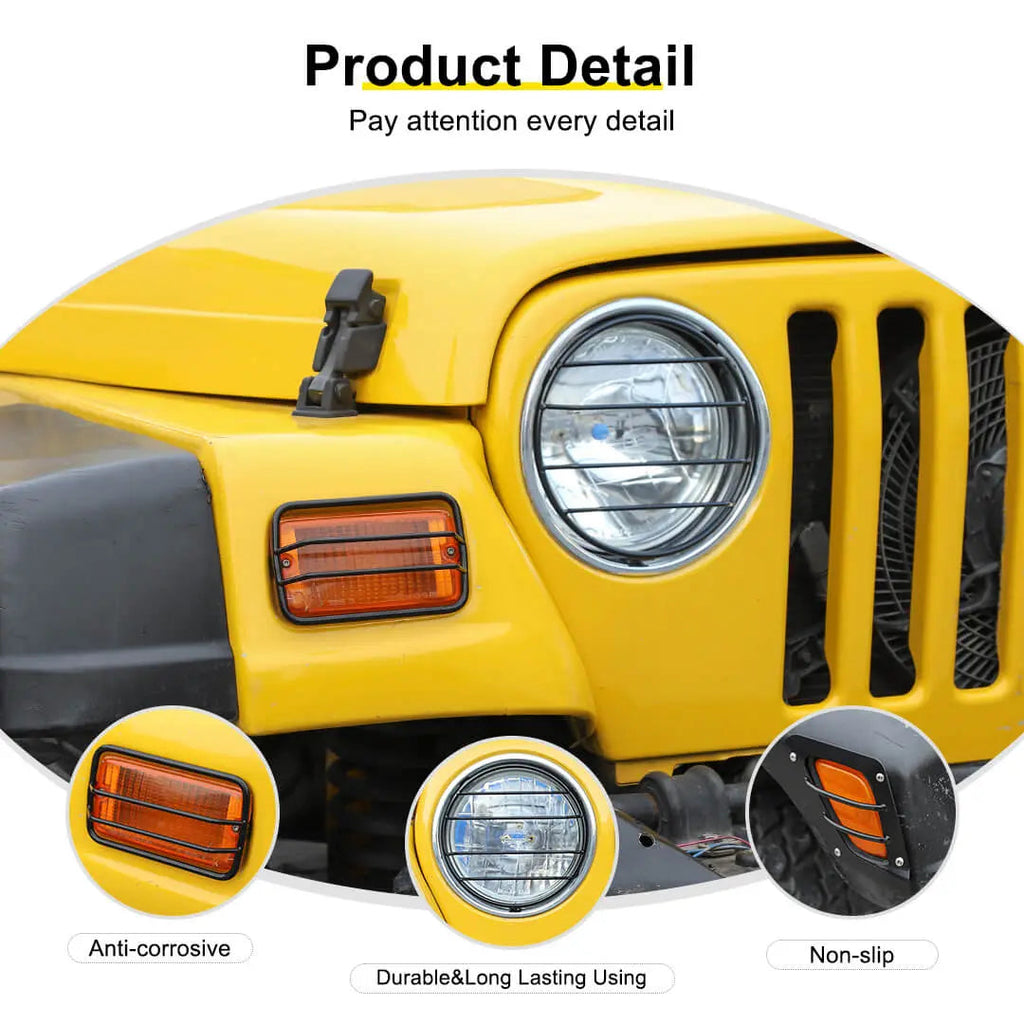 For 1997-2006 Jeep Wrangler TJ Exterior Side Turn Signal Light Headlight Guard Trim Cover Kit (6 pcs)