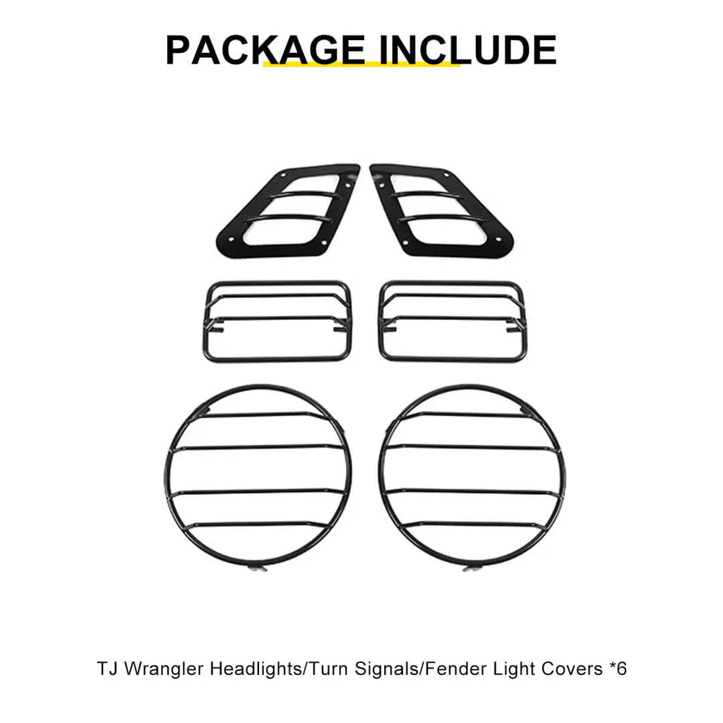 For 1997-2006 Jeep Wrangler TJ Exterior Side Turn Signal Light Headlight Guard Trim Cover Kit (6 pcs)