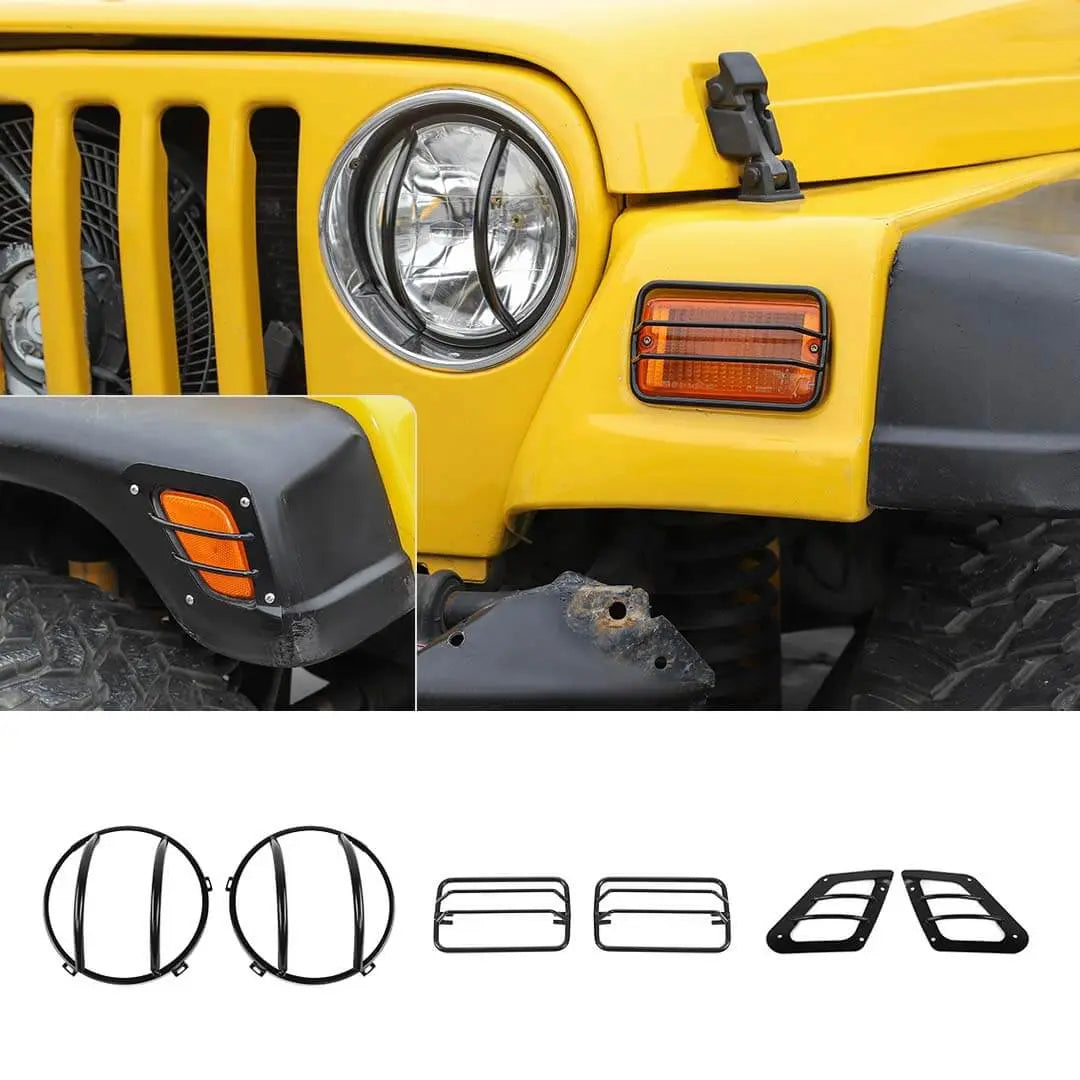 For 1997-2006 Jeep Wrangler TJ Exterior Side Turn Signal Light Headlight Guard Trim Cover Kit (6 pcs)