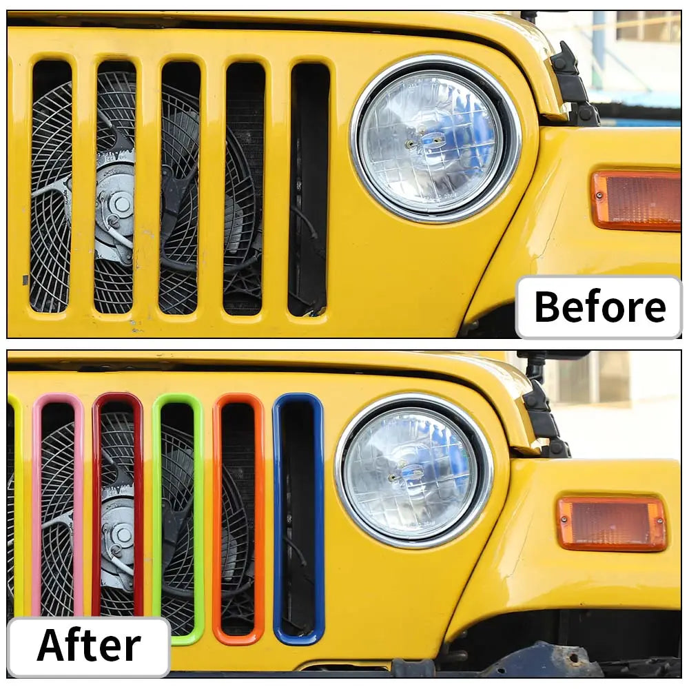 For 1997-2006 Jeep Wrangler TJ Front Grille Inserts Honeycomb Mesh Kit 7pcs/set