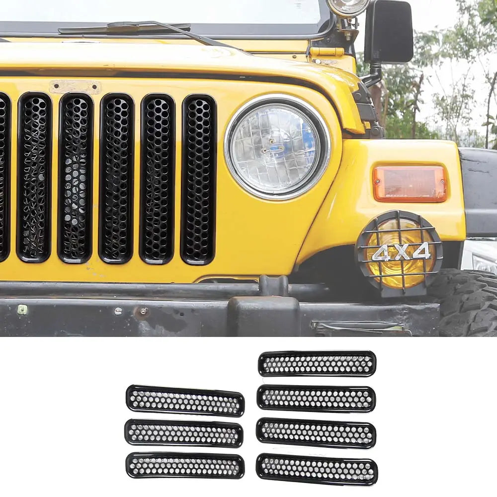 For 1997-2006 Jeep Wrangler TJ Front Grille Inserts Honeycomb Mesh Kit 7pcs/set