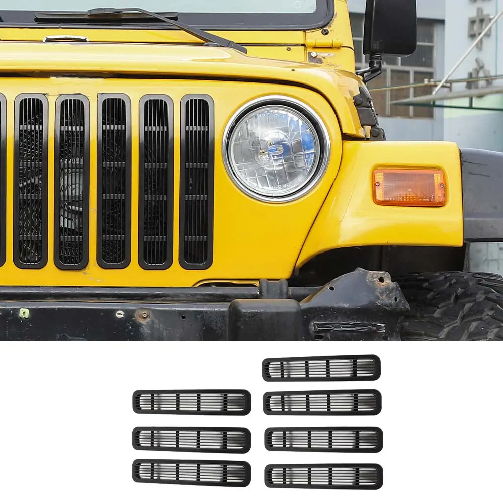 For 1997-2006 Jeep Wrangler TJ Front Grille Inserts Honeycomb Mesh Kit 7pcs/set