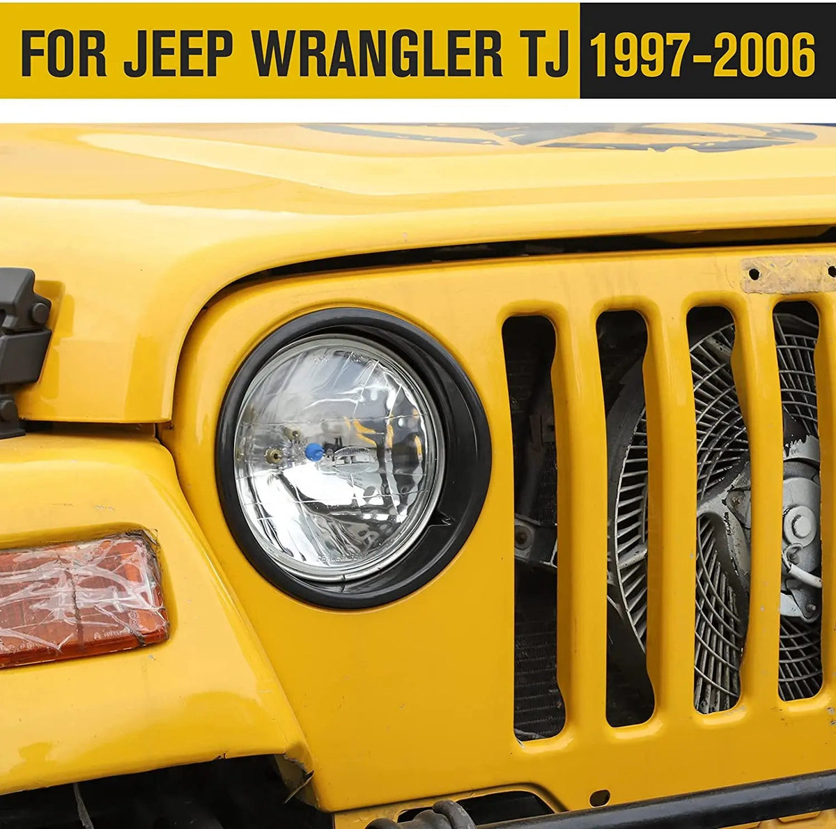 For 1997-2006 Jeep Wrangler TJ Front Headlight Bezels Trim, Black
