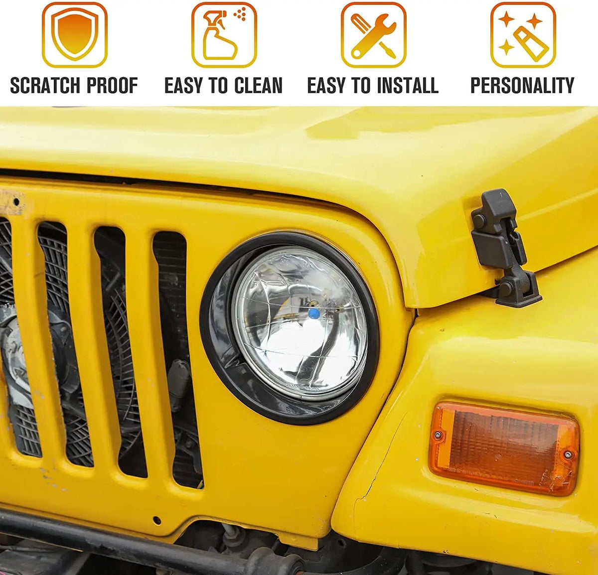 For 1997-2006 Jeep Wrangler TJ Front Headlight Bezels Trim, Black
