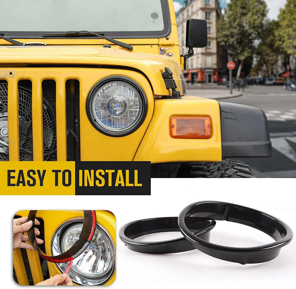 For 1997-2006 Jeep Wrangler TJ Front Headlight Bezels Trim, Black