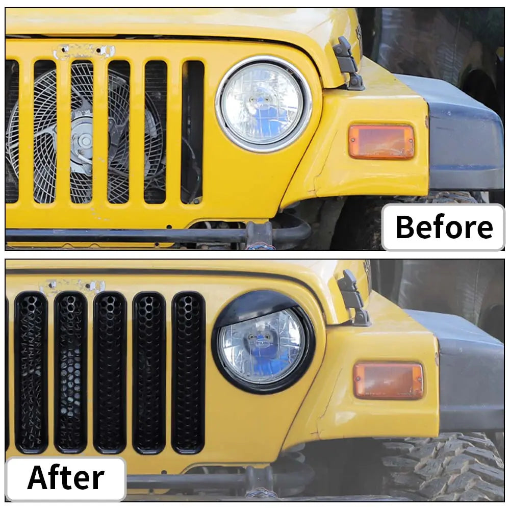 For 1997-2006 Jeep Wrangler TJ Grill Inserts Mesh Headlight Bezels Angry Eyes Trim Kit
