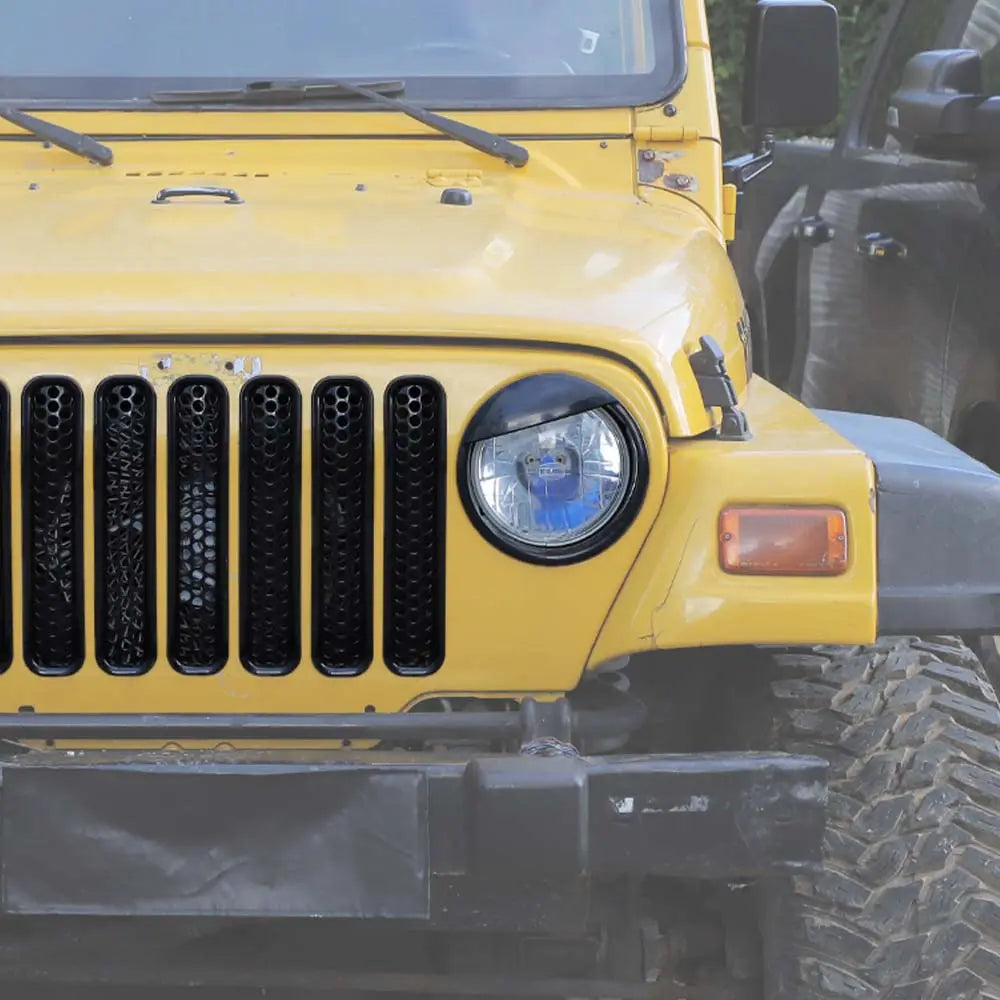 For 1997-2006 Jeep Wrangler TJ Grill Inserts Mesh Headlight Bezels Angry Eyes Trim Kit