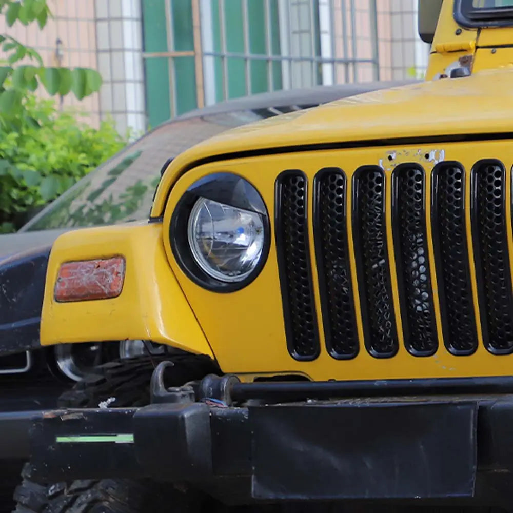 For 1997-2006 Jeep Wrangler TJ Grill Inserts Mesh Headlight Bezels Angry Eyes Trim Kit