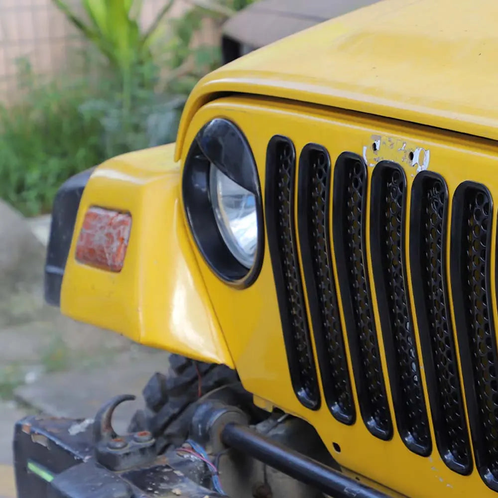For 1997-2006 Jeep Wrangler TJ Grill Inserts Mesh Headlight Bezels Angry Eyes Trim Kit
