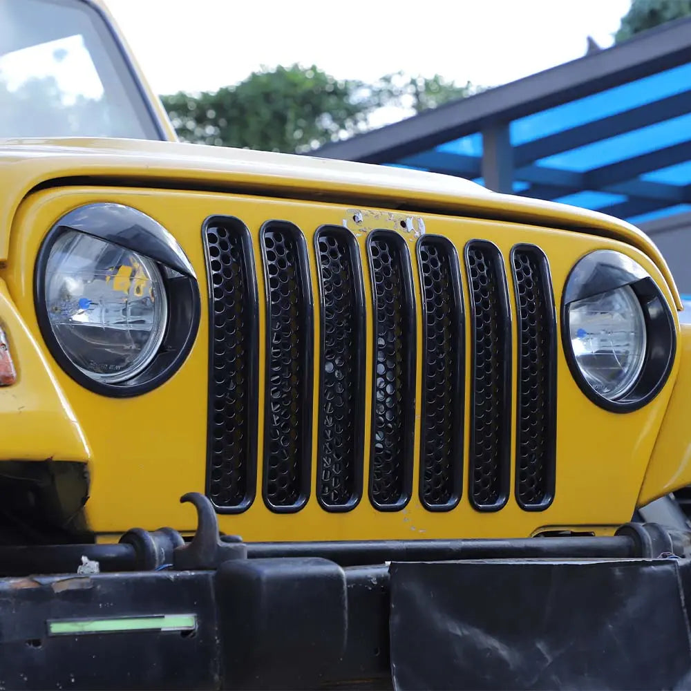 For 1997-2006 Jeep Wrangler TJ Grill Inserts Mesh Headlight Bezels Angry Eyes Trim Kit