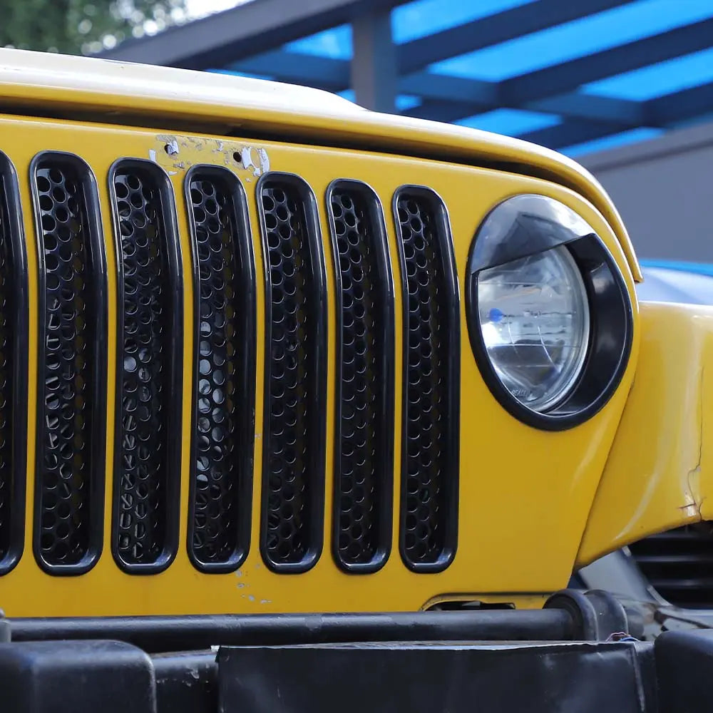 For 1997-2006 Jeep Wrangler TJ Grill Inserts Mesh Headlight Bezels Angry Eyes Trim Kit
