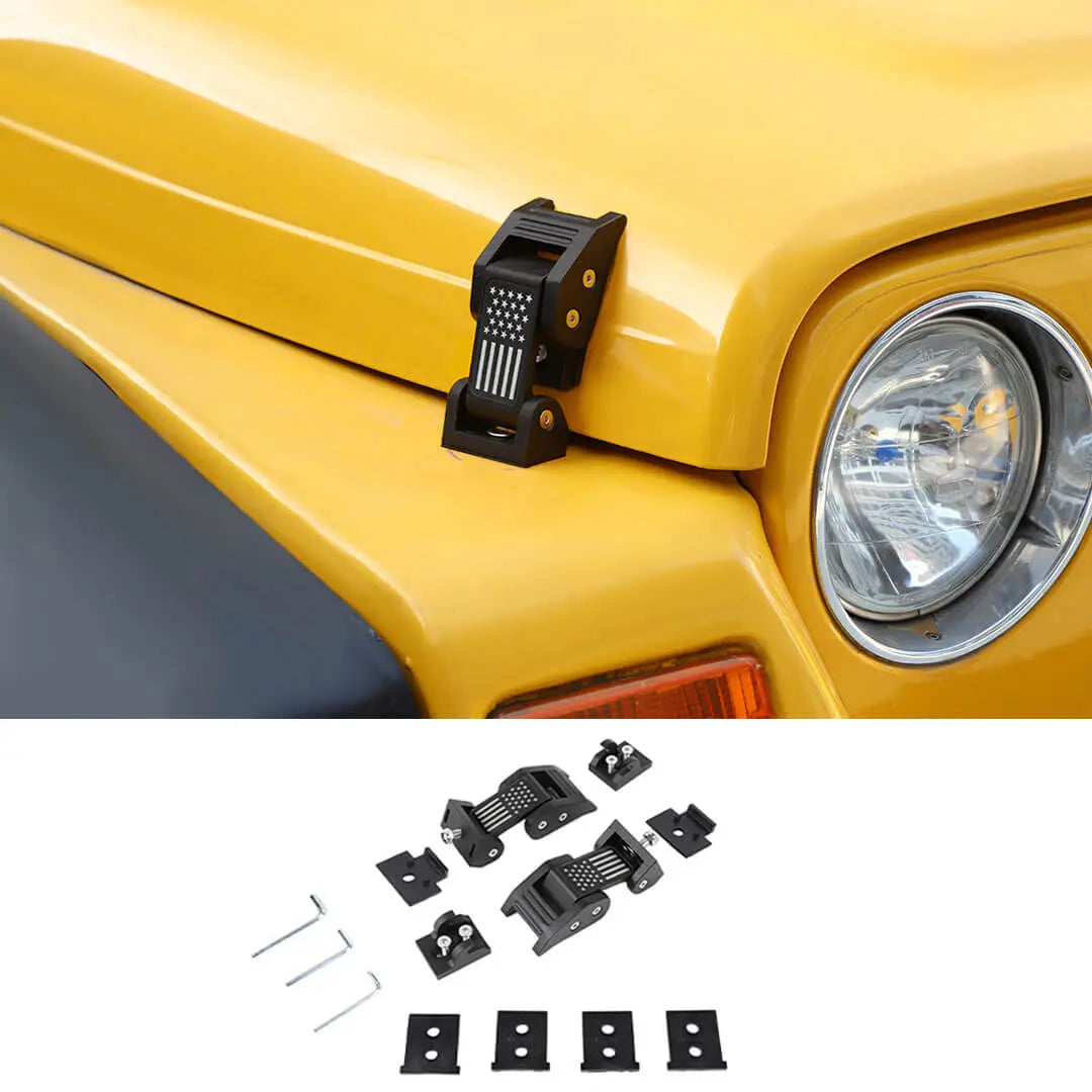 For 1997-2006 Jeep Wrangler TJ Hood Latches Catch Cover American Flag Black