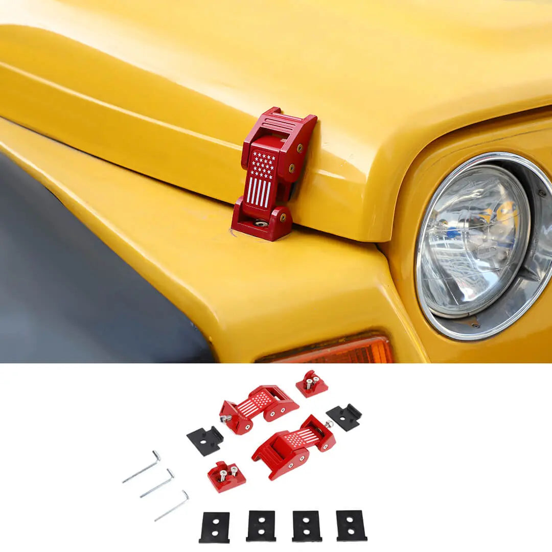 For 1997-2006 Jeep Wrangler TJ Hood Latches Catch Cover American Flag Black