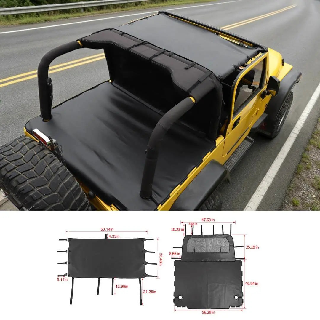 For 1997-2006 Jeep Wrangler TJ Leather Soft Top Bikini & Cargo Cover Cargo Privacy Shade