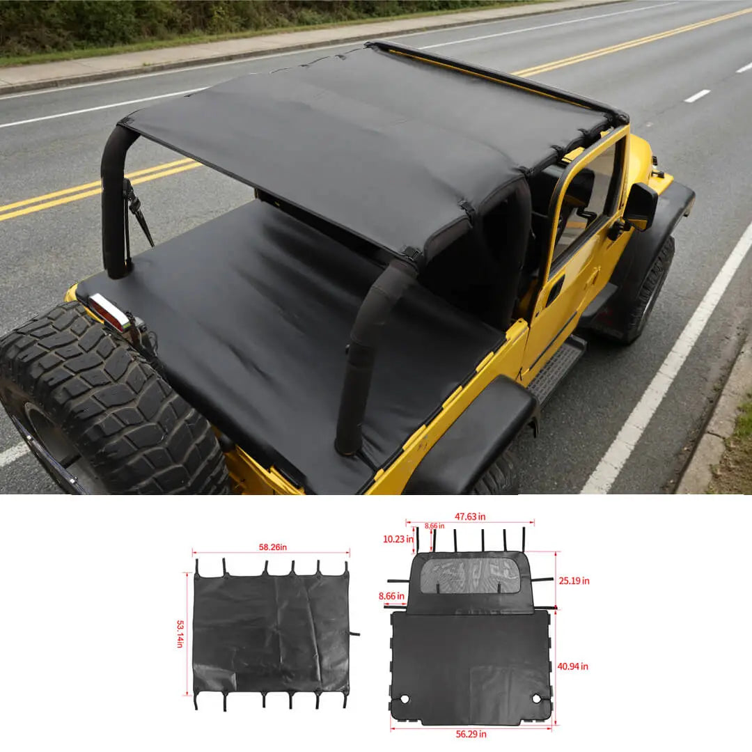 For 1997-2006 Jeep Wrangler TJ Leather Soft Top Bikini & Cargo Cover Cargo Privacy Shade