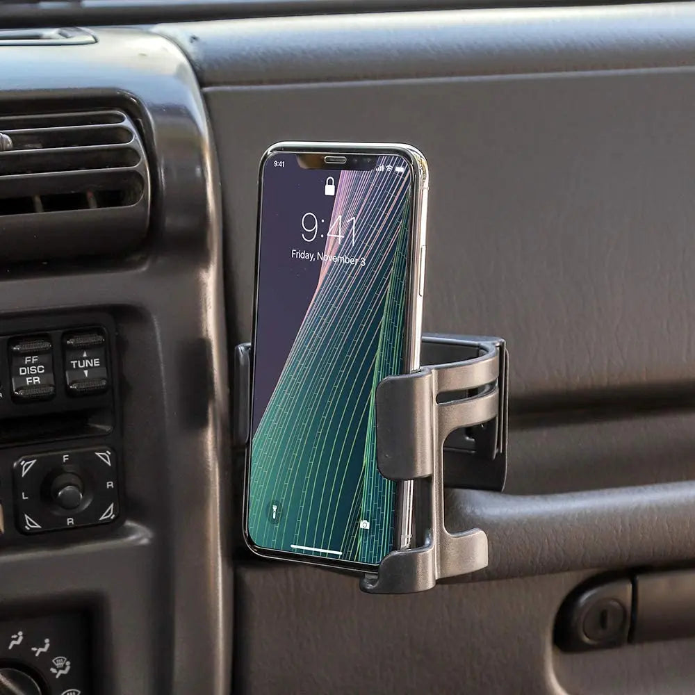 For 1997-2006 Jeep Wrangler TJ Multi-Function Drink Cup Phone Holder, 2 in 1 Bolt-on Stand Bracket Organizer