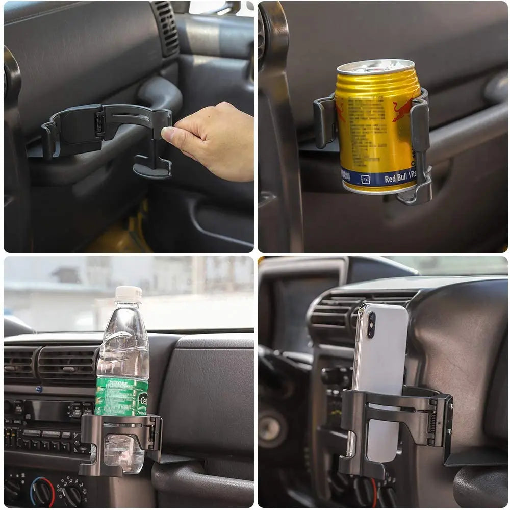 For 1997-2006 Jeep Wrangler TJ Multi-Function Drink Cup Phone Holder, 2 in 1 Bolt-on Stand Bracket Organizer