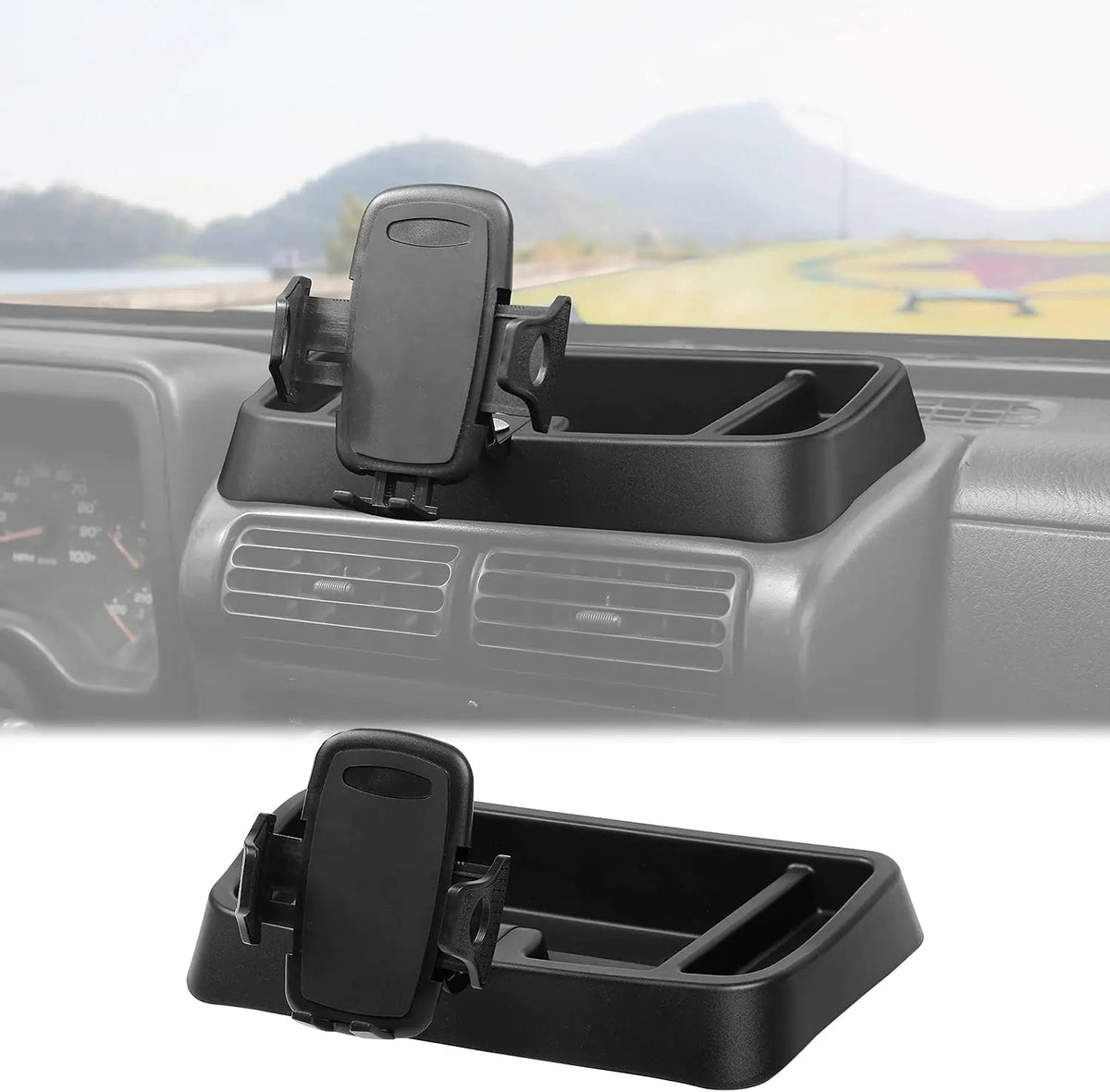 For 1997-2006 Jeep Wrangler TJ Dash Storage Tray With Phone Holder Mount
