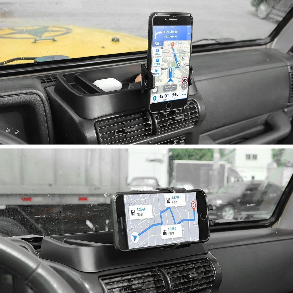 For 1997-2006 Jeep Wrangler TJ Dash Storage Tray With Phone Holder Mount