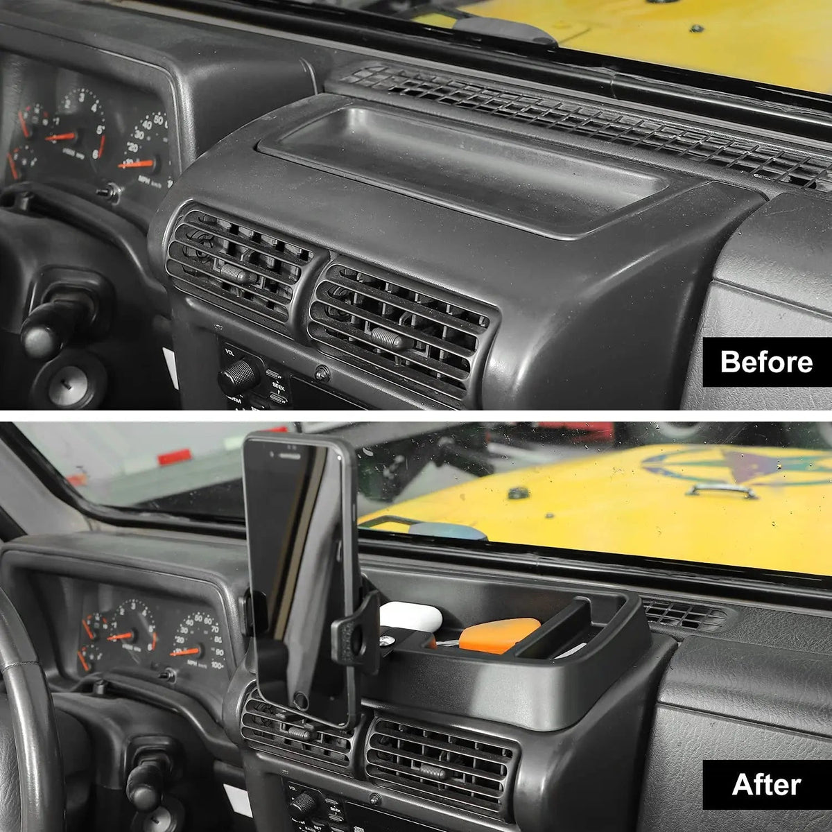 For 1997-2006 Jeep Wrangler TJ Dash Storage Tray With Phone Holder Mount