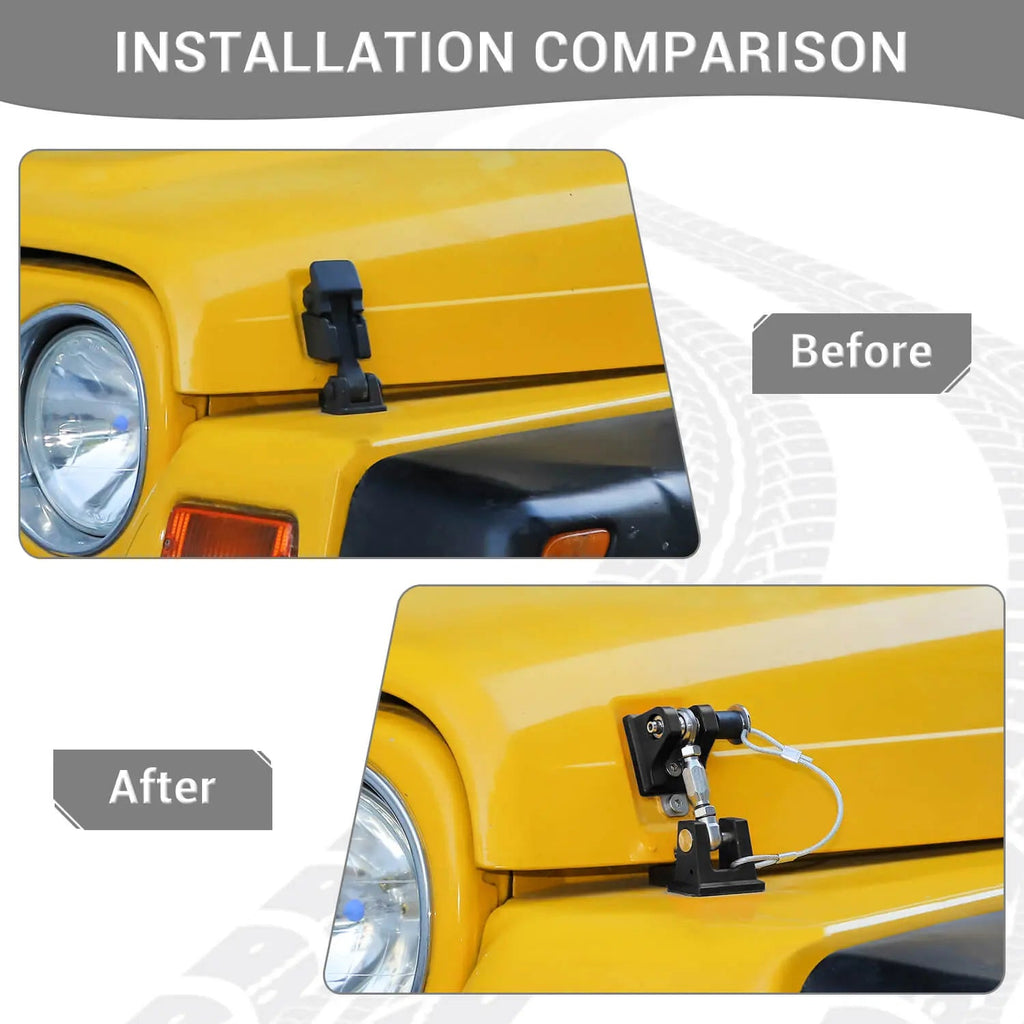 For 1997-2006 Jeep Wrangler TJ Stainless Steel Locking Hood Latch Catch Cover Kit (2 pcs)