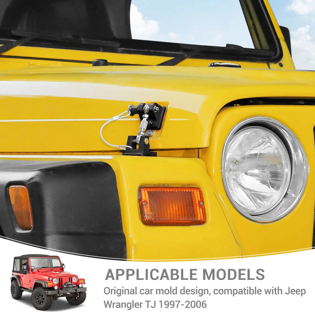 For 1997-2006 Jeep Wrangler TJ Stainless Steel Locking Hood Latch Catch Cover Kit (2 pcs)