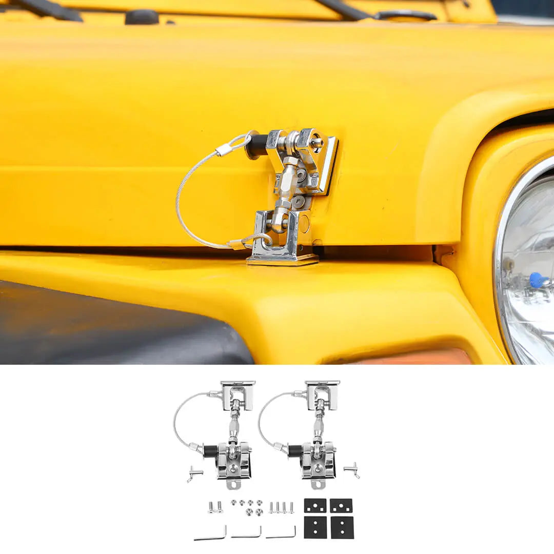 For 1997-2006 Jeep Wrangler TJ Stainless Steel Locking Hood Latch Catch Cover Kit (2 pcs)