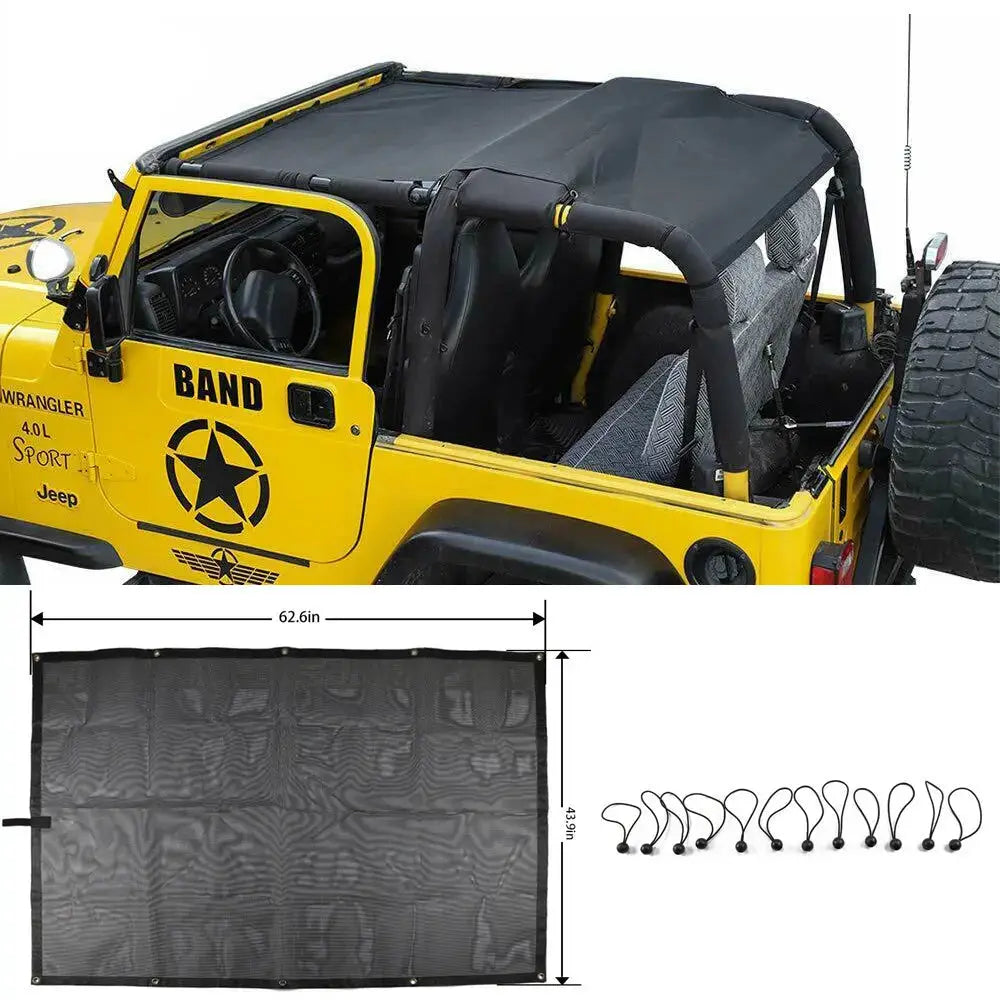 For 1997-2006 Jeep Wrangler TJ Top Front & Rear Sunshade Mesh Cover Shade Bikini UV Protection