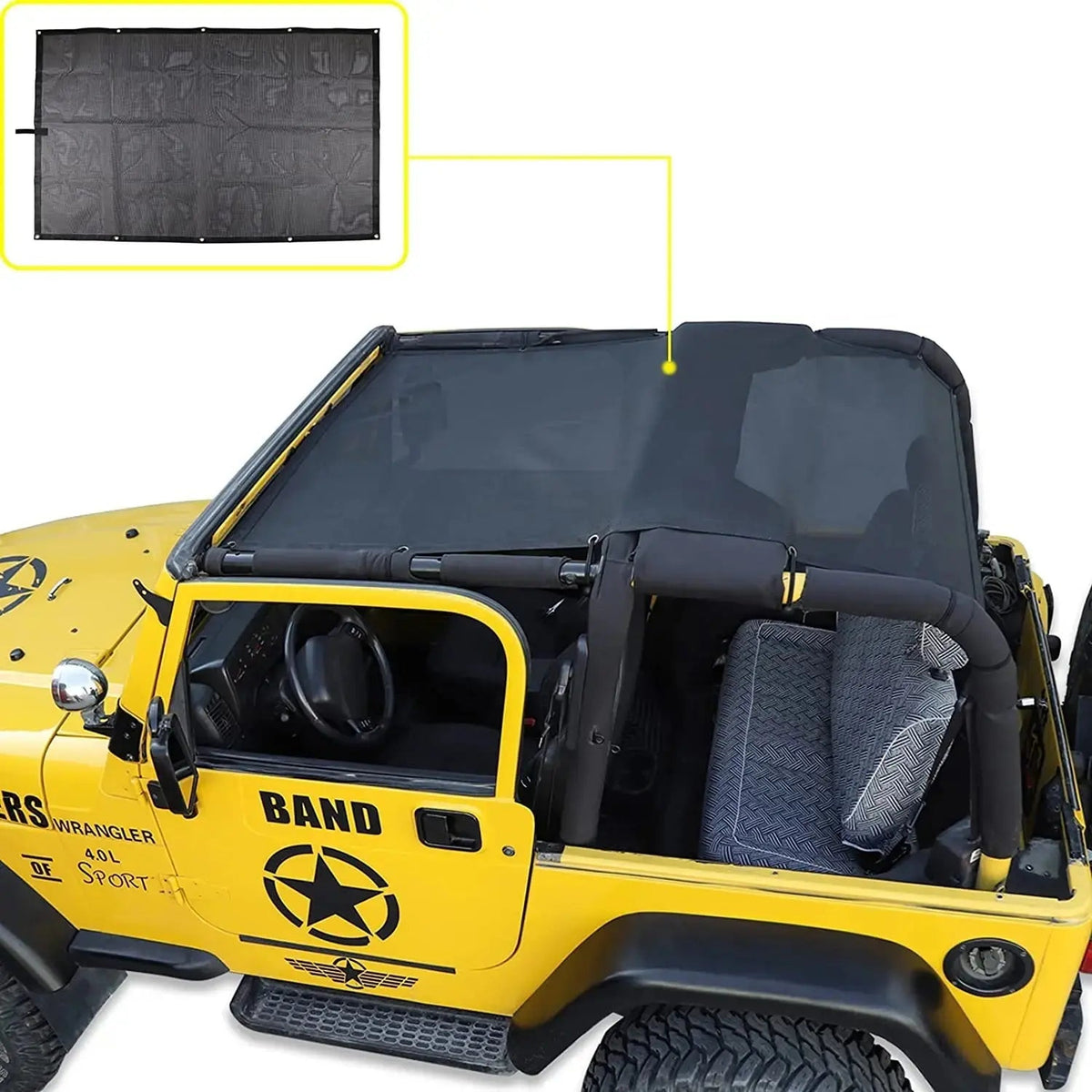 For 1997-2006 Jeep Wrangler TJ Top Front & Rear Sunshade Mesh Cover Shade Bikini UV Protection