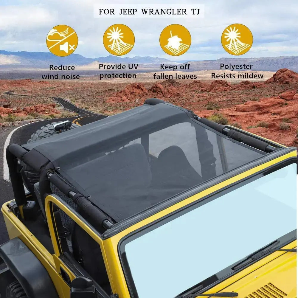 For 1997-2006 Jeep Wrangler TJ Top Front & Rear Sunshade Mesh Cover Shade Bikini UV Protection