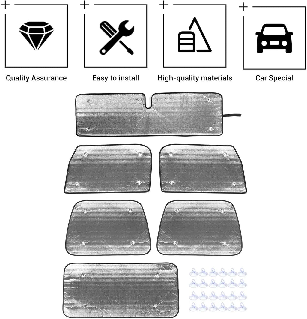 For 1997-2006 Jeep Wrangler TJ Windshield Sunshade Side Full Window Sunscreen Heat Insulation Sun Visor, 6PCs