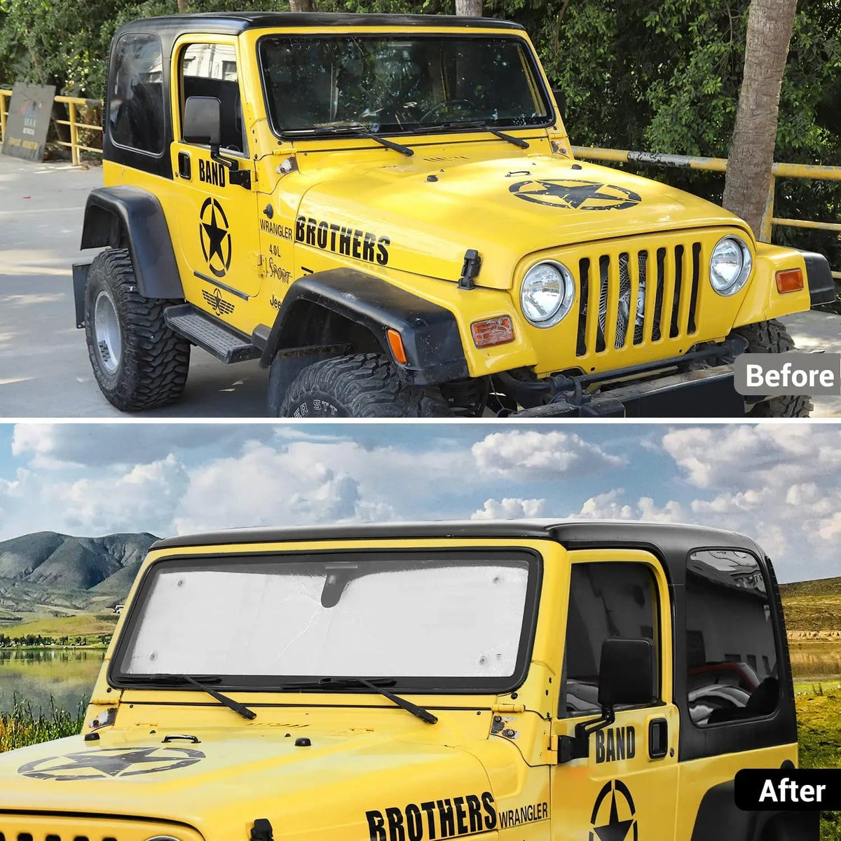For 1997-2006 Jeep Wrangler TJ Windshield Sunshade Side Full Window Sunscreen Heat Insulation Sun Visor, 6PCs