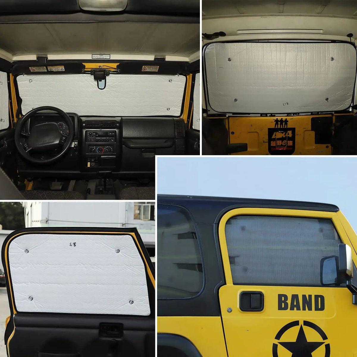 For 1997-2006 Jeep Wrangler TJ Windshield Sunshade Side Full Window Sunscreen Heat Insulation Sun Visor, 6PCs