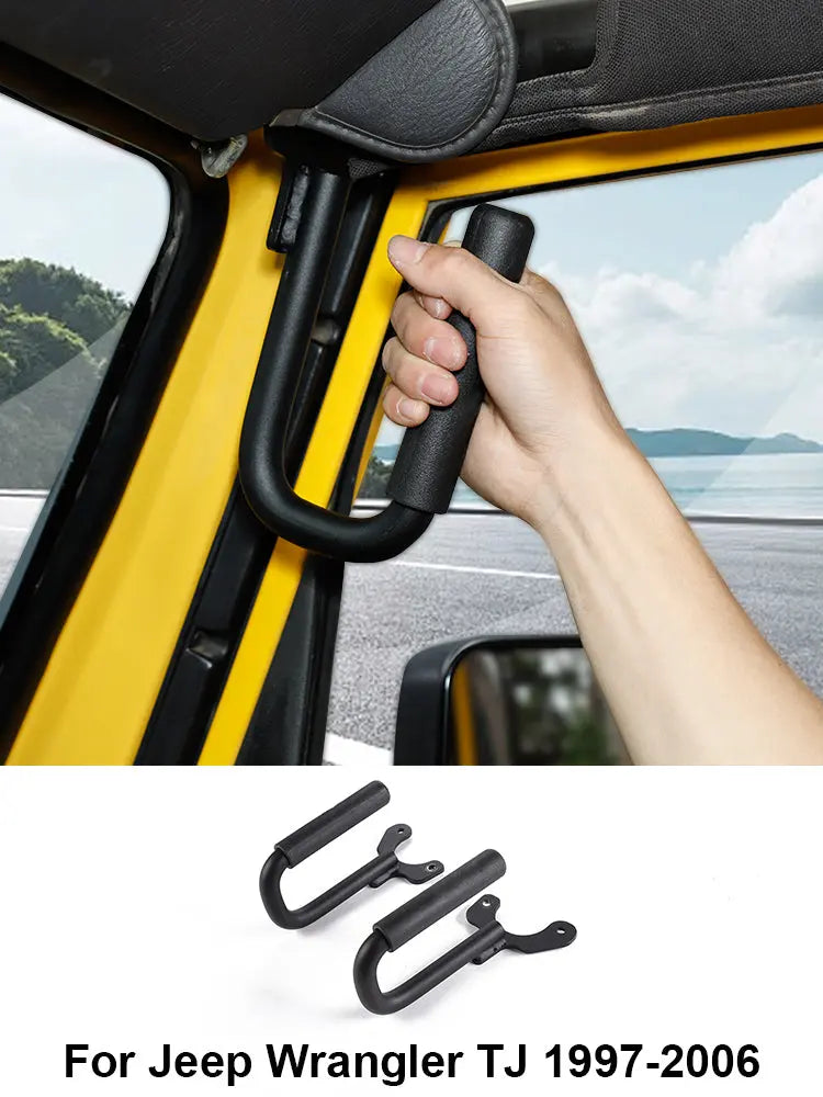 For 1997-2007 Jeep Wrangler TJ Top Grab Handles Front Grab Bars Hard Solid Steel Black 2pcs