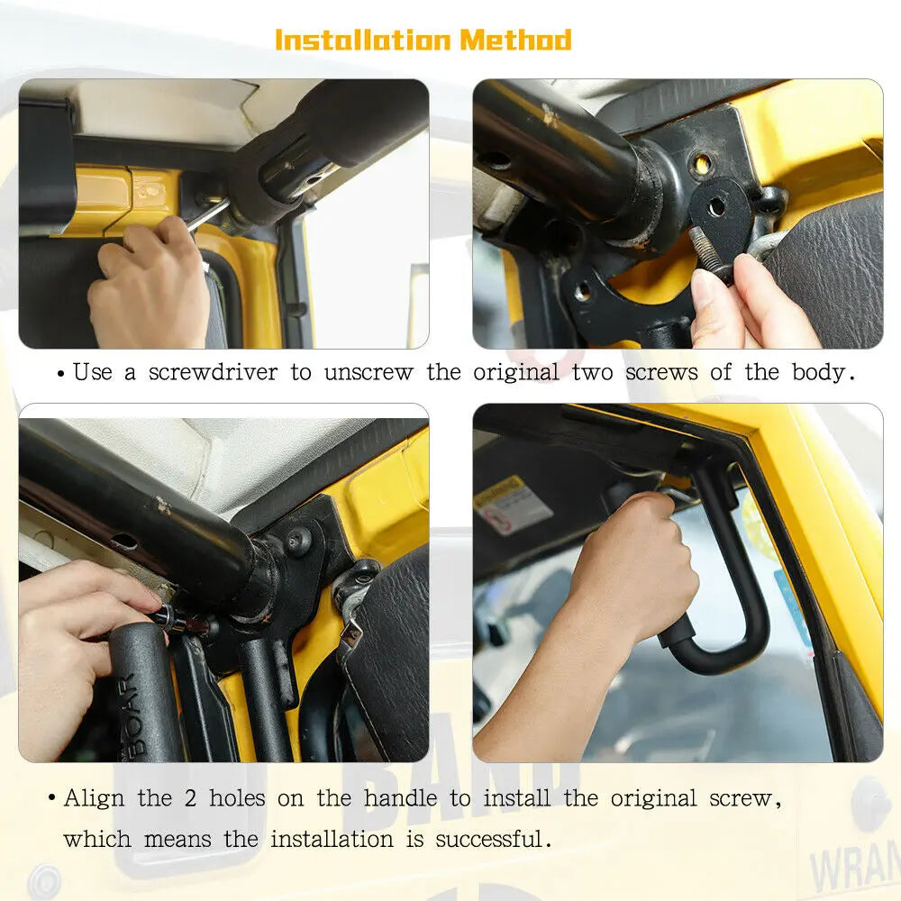For 1997-2007 Jeep Wrangler TJ Top Grab Handles Front Grab Bars Hard Solid Steel Black 2pcs