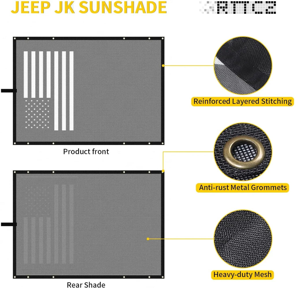 For 1997-2007 Jeep Wrangler TJ Half-Length Mesh Bikini Top Sunshade – UV Protection Soft Roof Cover US Flag