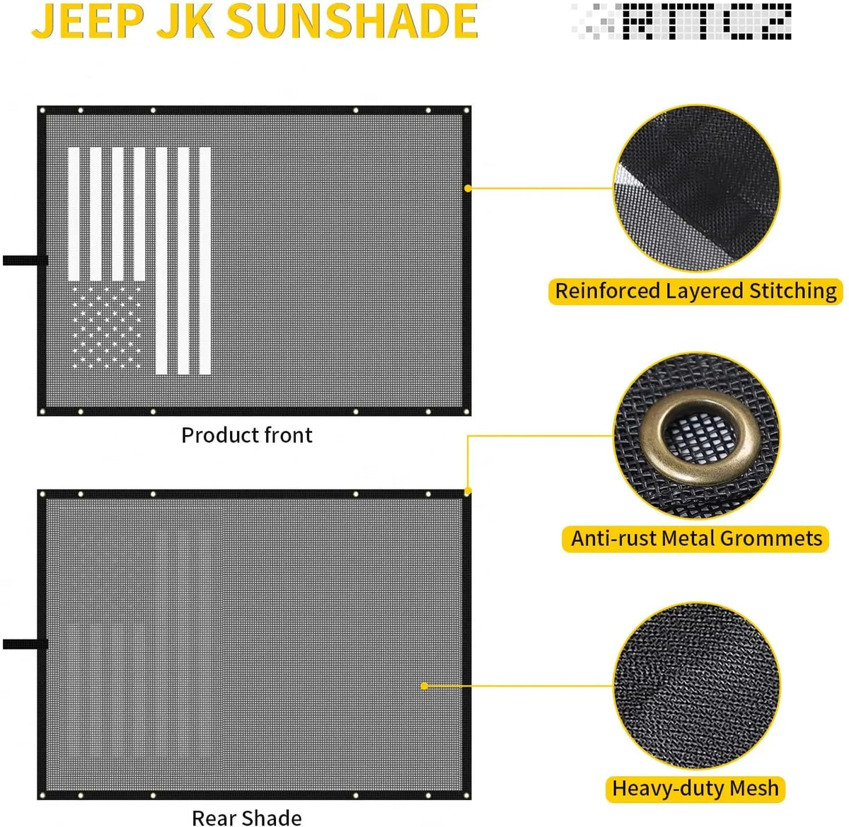 For 1997-2007 Jeep Wrangler TJ Half-Length Mesh Bikini Top Sunshade – UV Protection Soft Roof Cover US Flag