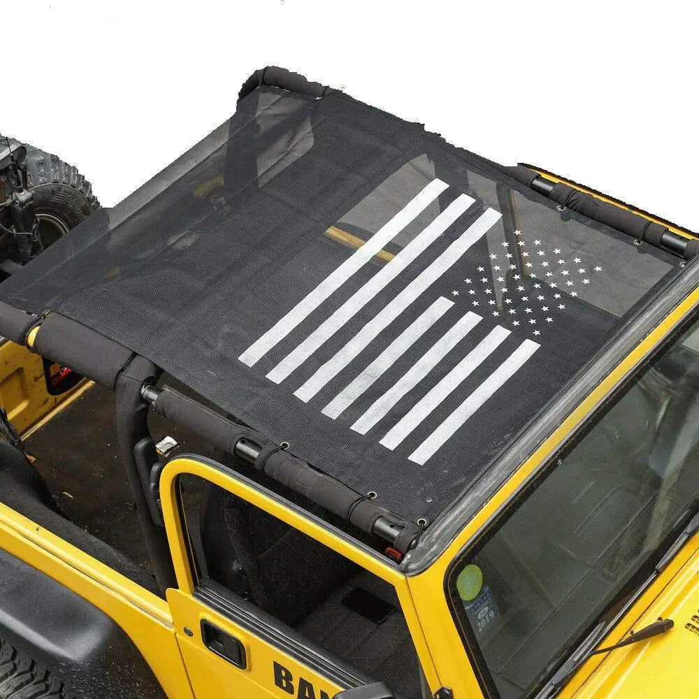 For 1997-2007 Jeep Wrangler TJ Half-Length Mesh Bikini Top Sunshade – UV Protection Soft Roof Cover US Flag