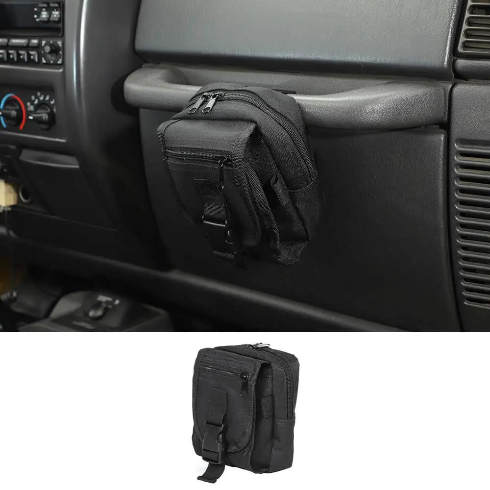 For 1997+ Jeep Wrangler YJ CJ TJ JK JL JT Co-Pilot Grab Bar Storage Bag Organizer Black