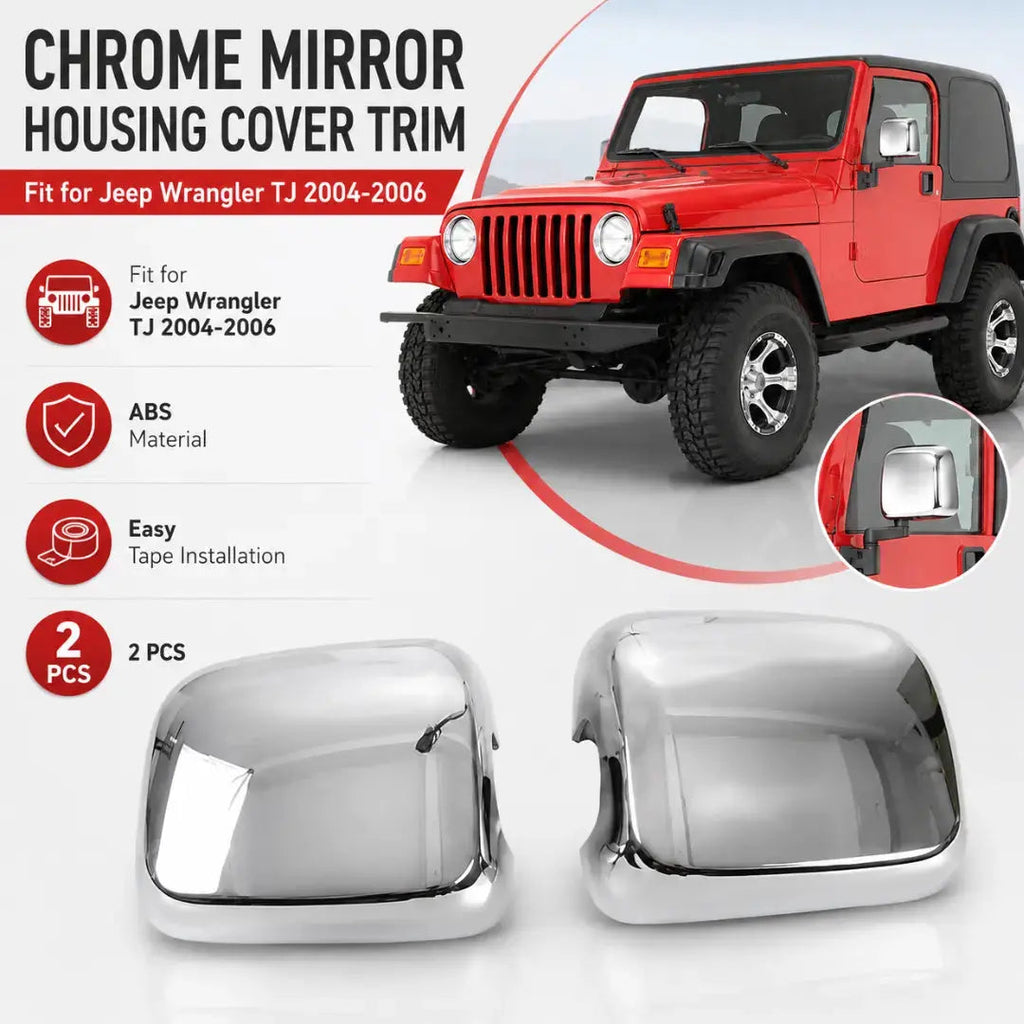 For 2004-2006 Jeep Wrangler TJ Exterior Rearview Mirror Housing Cover Trim Chrome