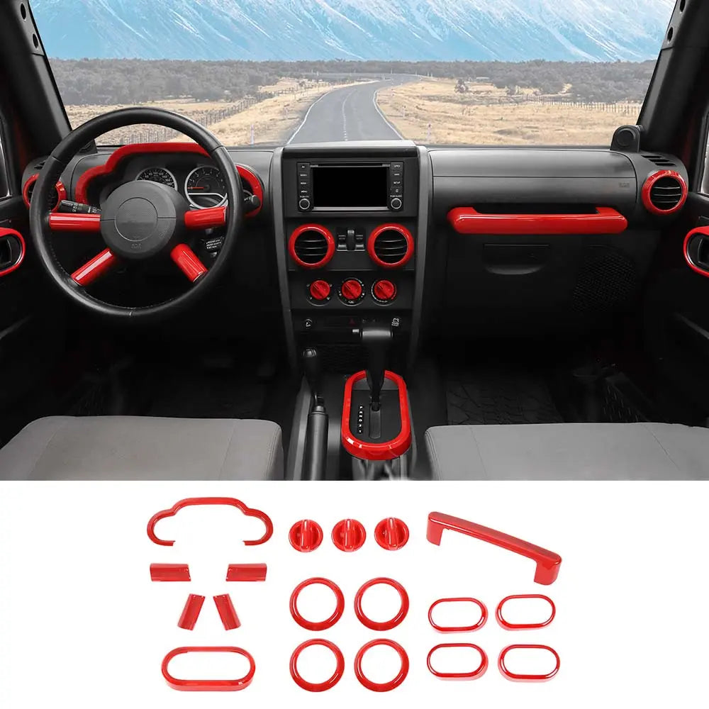 For 2007-2010 Jeep Wrangler JK 16/18PCS 4 Door Central Control Dash Decor Cover Trim Kits