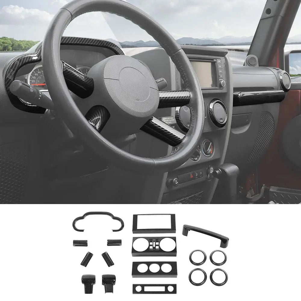 For 2007-2010 Jeep Wrangler JK 16/18PCS 4 Door Central Control Dash Decor Cover Trim Kits