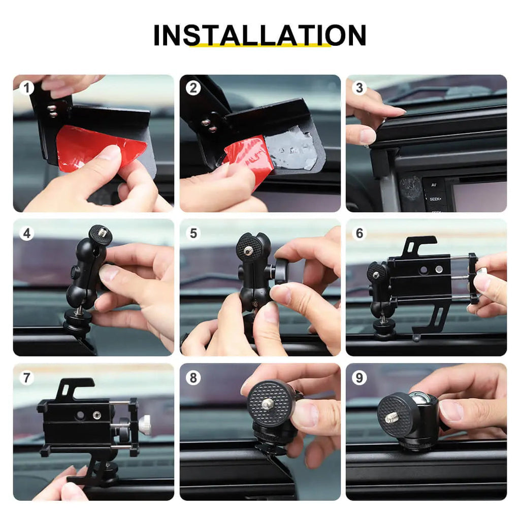 For 2007-2010 Jeep Wrangler JK Center Console Dash Phone & Action Camera Holder Slider Mount Bracket