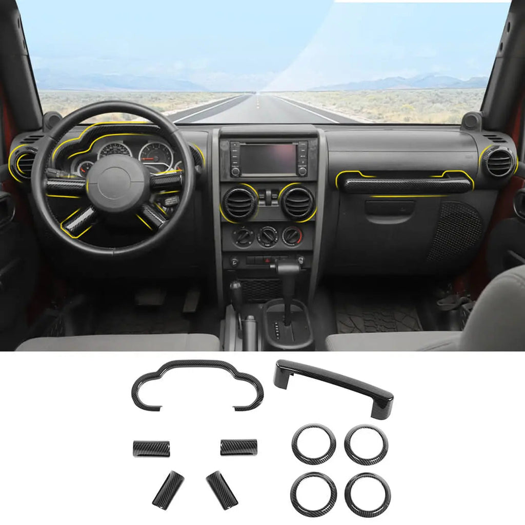 For 2007-2010 Jeep Wrangler JK Center Console Decor Trim Cover Kit (10 pcs)