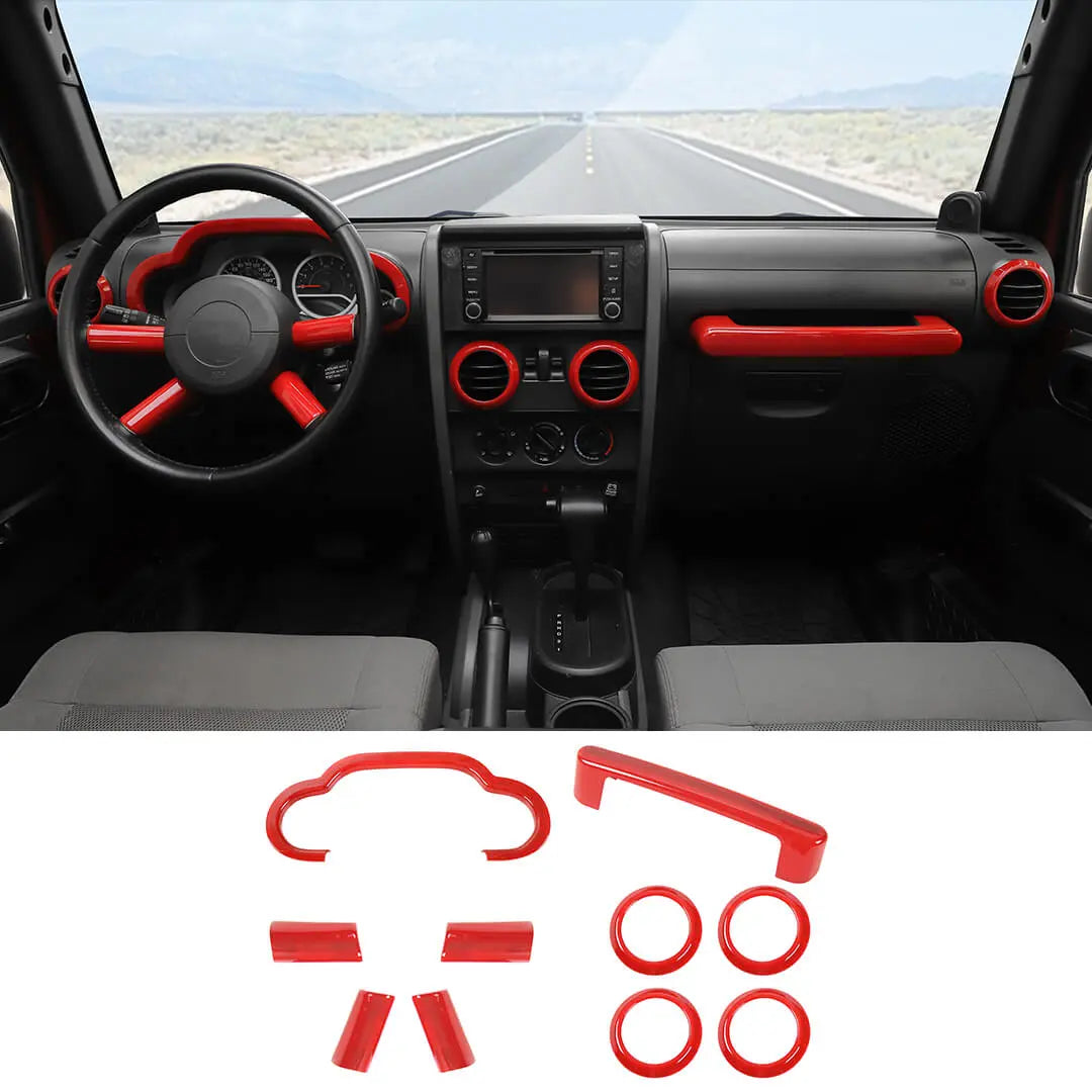 For 2007-2010 Jeep Wrangler JK Center Console Decor Trim Cover Kit (10 pcs)