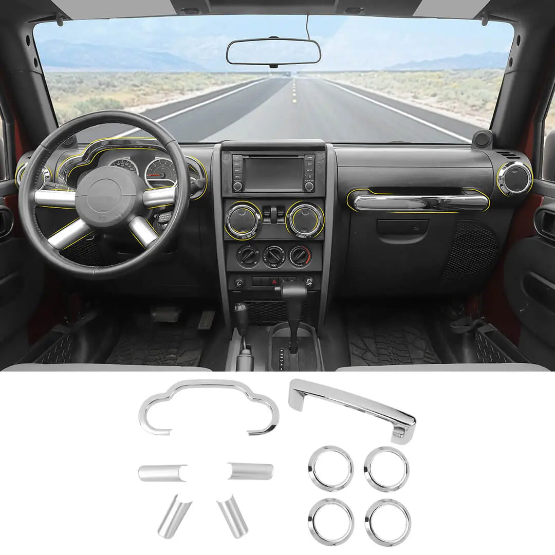 For 2007-2010 Jeep Wrangler JK Center Console Decor Trim Cover Kit (10 pcs)