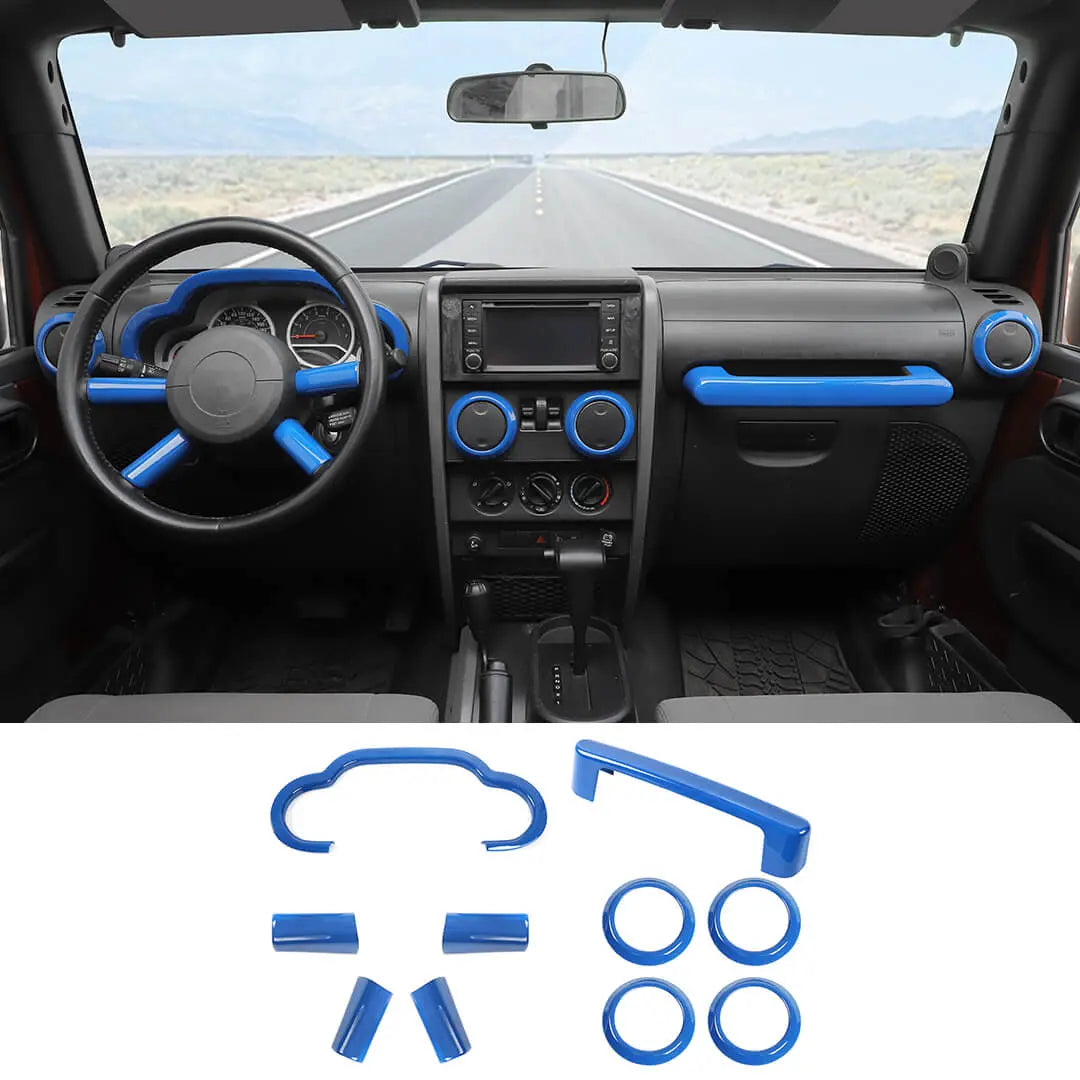 For 2007-2010 Jeep Wrangler JK Center Console Decor Trim Cover Kit (10 pcs)